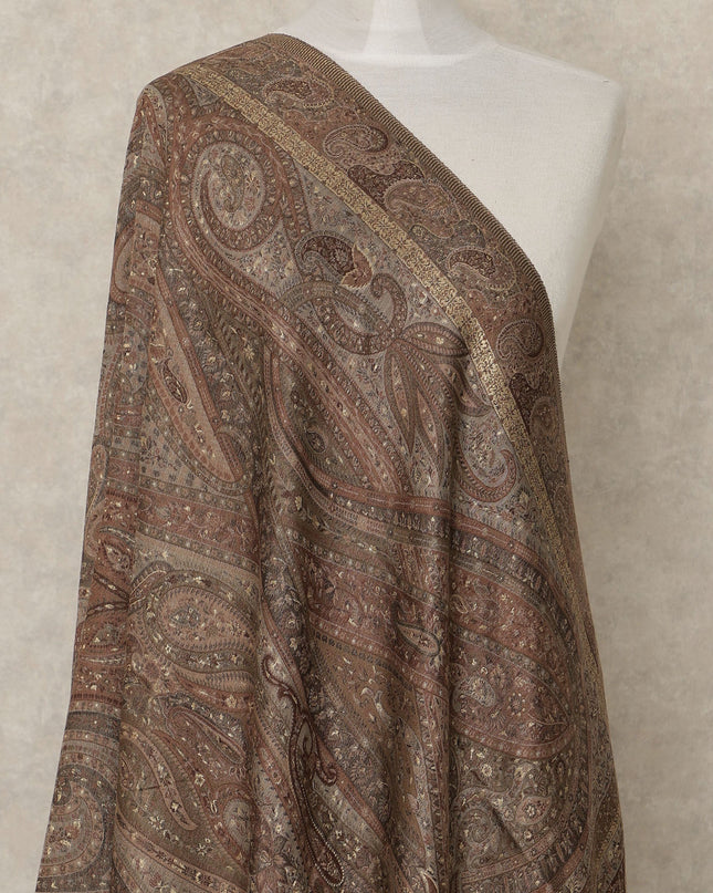 Brown Paisley Woven Kashmiri Pashmina Shawl 225X110 Cms, Made in India-D27094