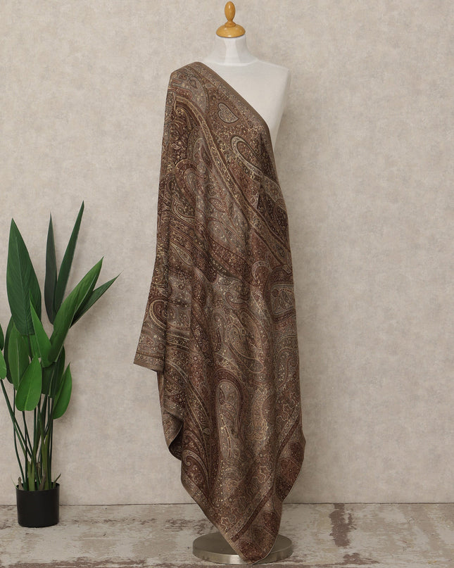 Coffee Brown Paisley Woven Premium Kashmiri Pashmina Shawl 225X110 Cms, Made in India-D27095