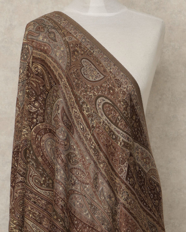 Coffee Brown Paisley Woven Premium Kashmiri Pashmina Shawl 225X110 Cms, Made in India-D27095