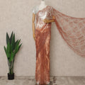 Copper Rose Premium French Metallic Chantilly Saree Lace with Stone Work 5.5 Mtrs Length, Width 110 Cms and Made in France-D27172