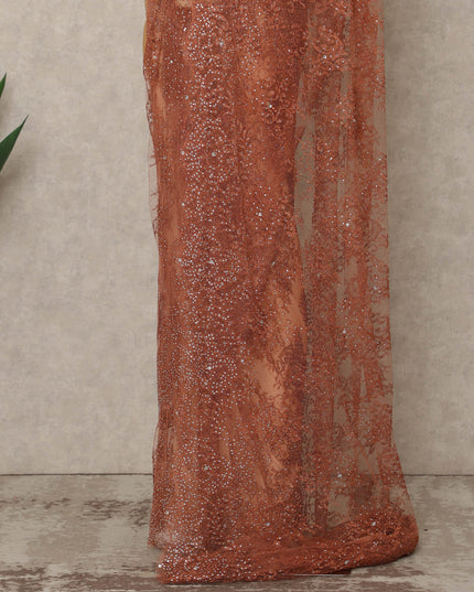 Copper Rose Premium French Metallic Chantilly Saree Lace with Stone Work 5.5 Mtrs Length, Width 110 Cms and Made in France-D27172