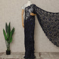 Midnight Black Premium French Chantilly Saree Lace with Stone Work 5.5 Mtrs Length, Width 110 Cms and Made in France-D27179