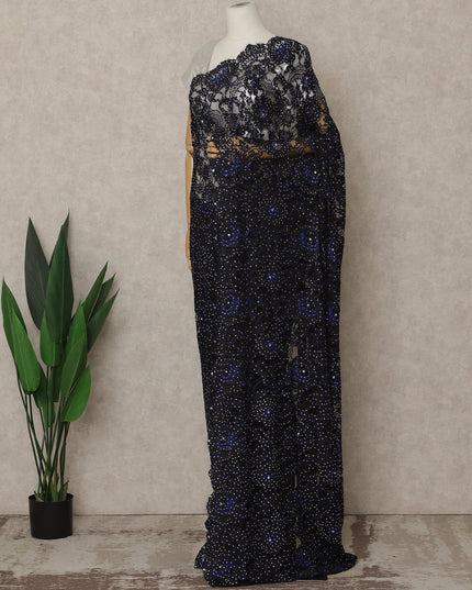 Midnight Black Premium French Chantilly Saree Lace with Stone Work 5.5 Mtrs Length, Width 110 Cms and Made in France-D27179