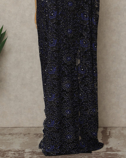 Midnight Black Premium French Chantilly Saree Lace with Stone Work 5.5 Mtrs Length, Width 110 Cms and Made in France-D27179