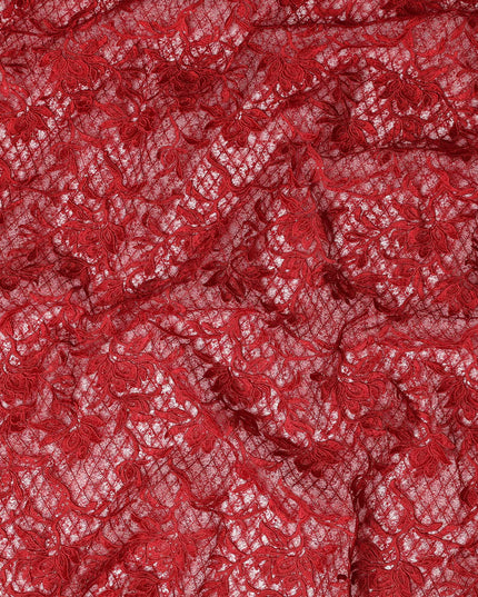 Red Floral Embroidered Synthetic Lace Fabric 140 Cms From China-D27256