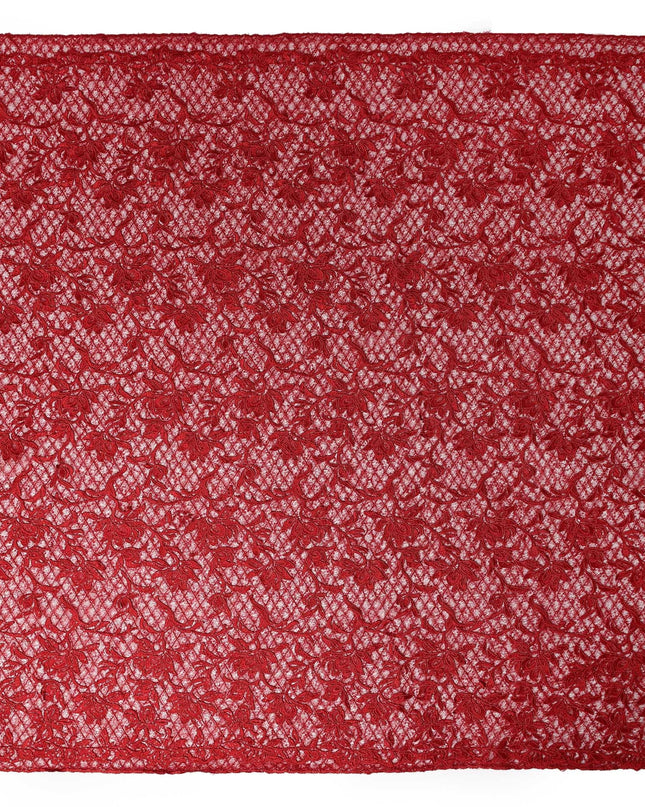 Red Floral Embroidered Synthetic Lace Fabric 140 Cms From China-D27256