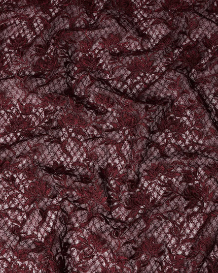 Wine Floral Embroidered Synthetic Lace Fabric 140 Cms From China-D27259