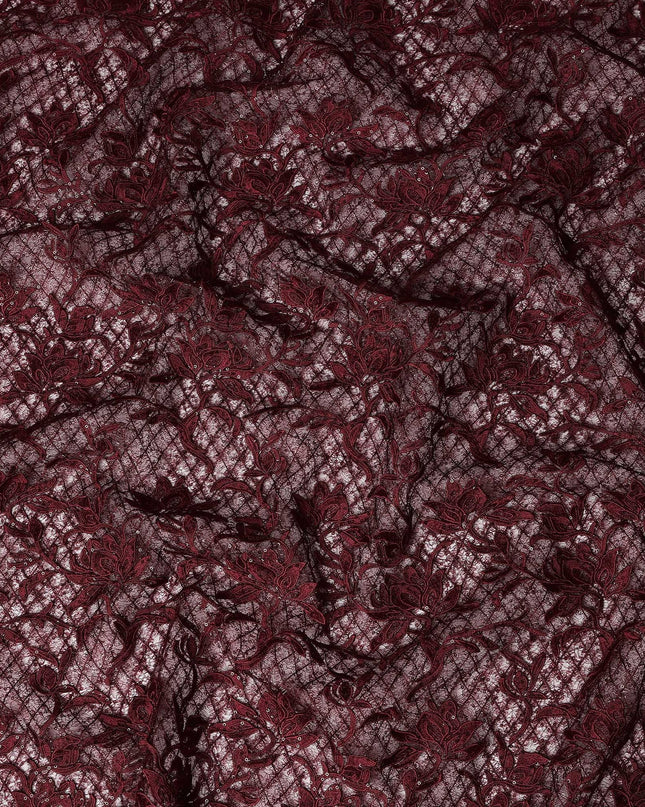 Wine Floral Embroidered Synthetic Lace Fabric 140 Cms From China-D27259