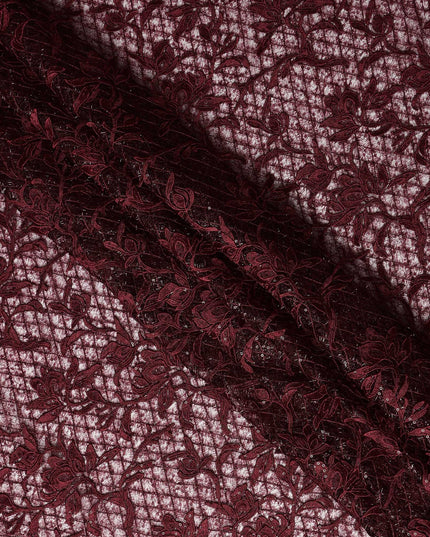 Wine Floral Embroidered Synthetic Lace Fabric 140 Cms From China-D27259