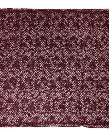 Wine Floral Embroidered Synthetic Lace Fabric 140 Cms From China-D27259