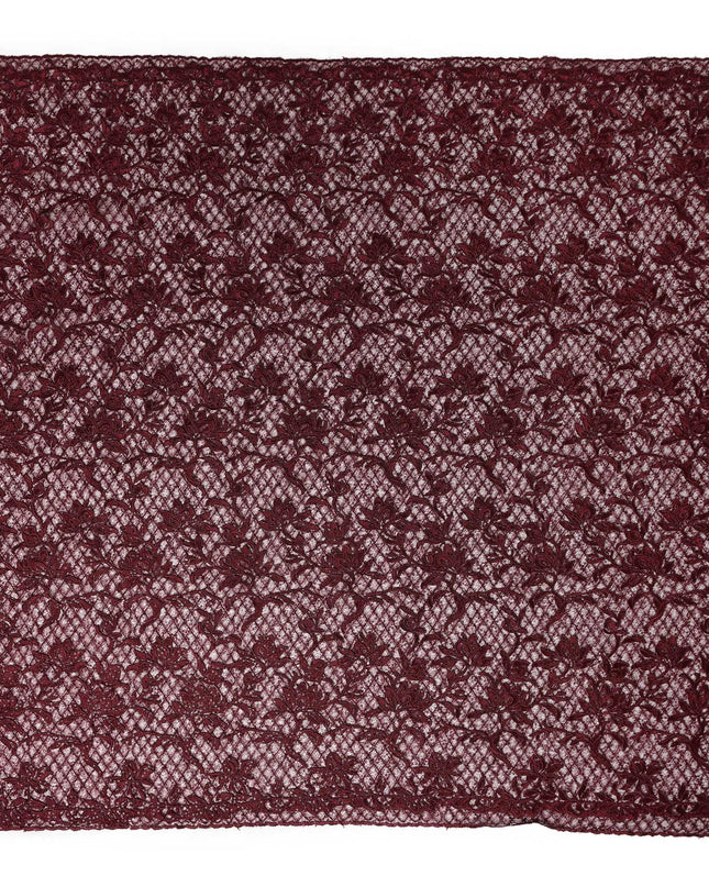 Wine Floral Embroidered Synthetic Lace Fabric 140 Cms From China-D27259