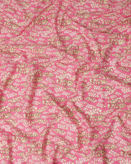 Pink Leaf Printed Cotton Lawn Fabric Soft Lightweight Floral Design Sewing Material 4.0 Meters Length 110 Cms Width India-D27643