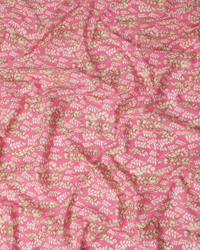 Pink Leaf Printed Cotton Lawn Fabric Soft Lightweight Floral Design Sewing Material 4.0 Meters Length 110 Cms Width India-D27643