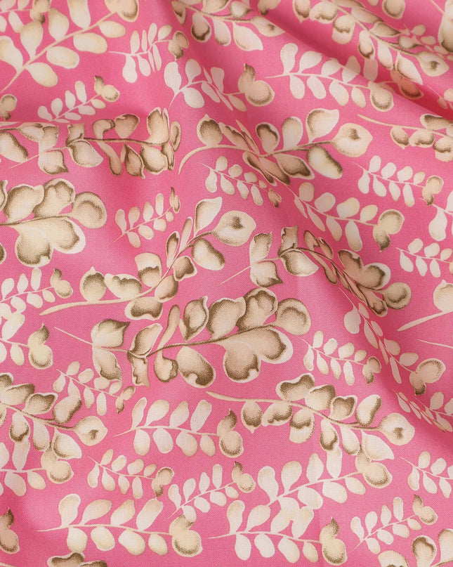 Pink Leaf Printed Cotton Lawn Fabric Soft Lightweight Floral Design Sewing Material 4.0 Meters Length 110 Cms Width India-D27643