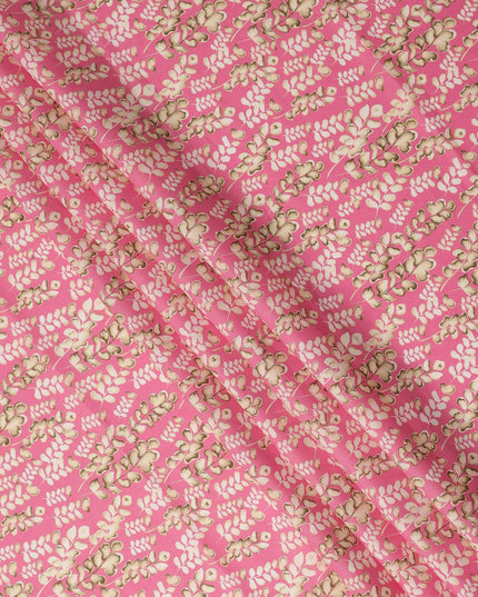 Pink Leaf Printed Cotton Lawn Fabric Soft Lightweight Floral Design Sewing Material 4.0 Meters Length 110 Cms Width India-D27643