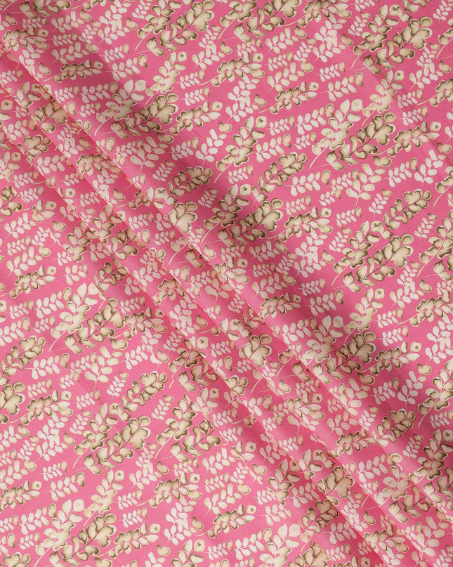 Pink Leaf Printed Cotton Lawn Fabric Soft Lightweight Floral Design Sewing Material 4.0 Meters Length 110 Cms Width India-D27643