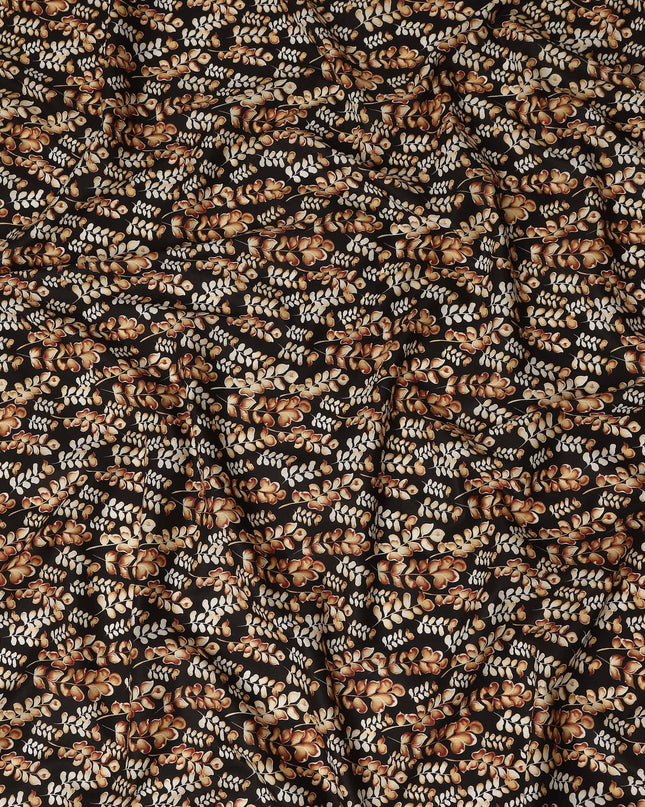 Black Leaf Printed Cotton Lawn Fabric All Over Botanical Design Soft Sewing Material 4.0 Meters Length 110 Cms Width India-D27645