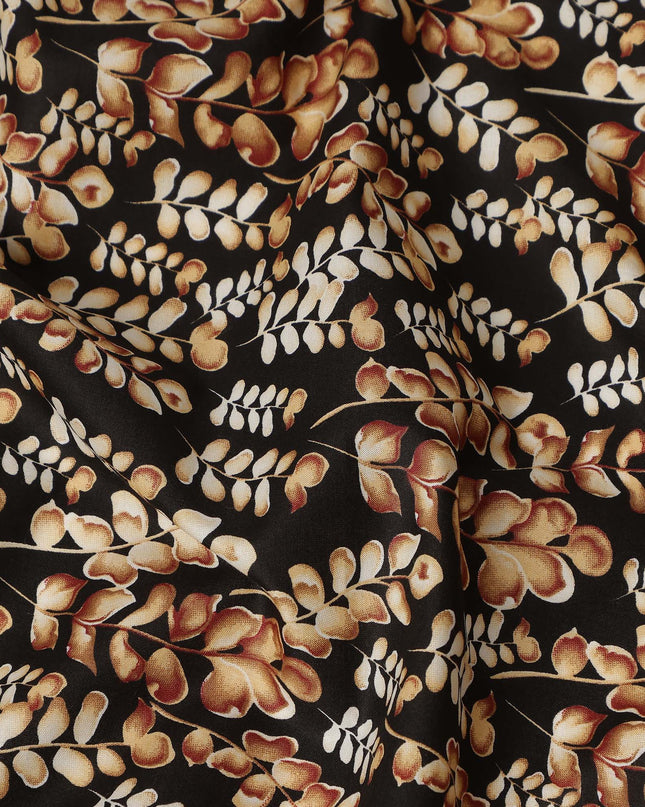 Black Leaf Printed Cotton Lawn Fabric All Over Botanical Design Soft Sewing Material 4.0 Meters Length 110 Cms Width India-D27645
