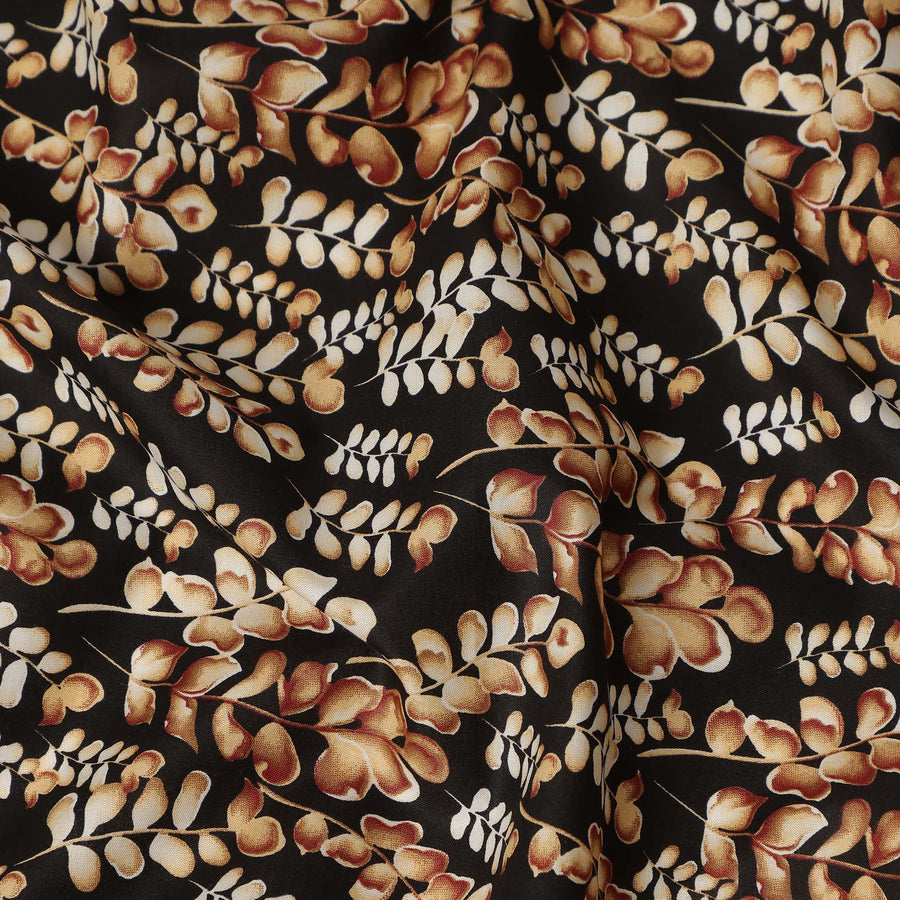 Black Leaf Printed Cotton Lawn Fabric All Over Botanical Design Soft Sewing Material 4.0 Meters Length 110 Cms Width India-D27645