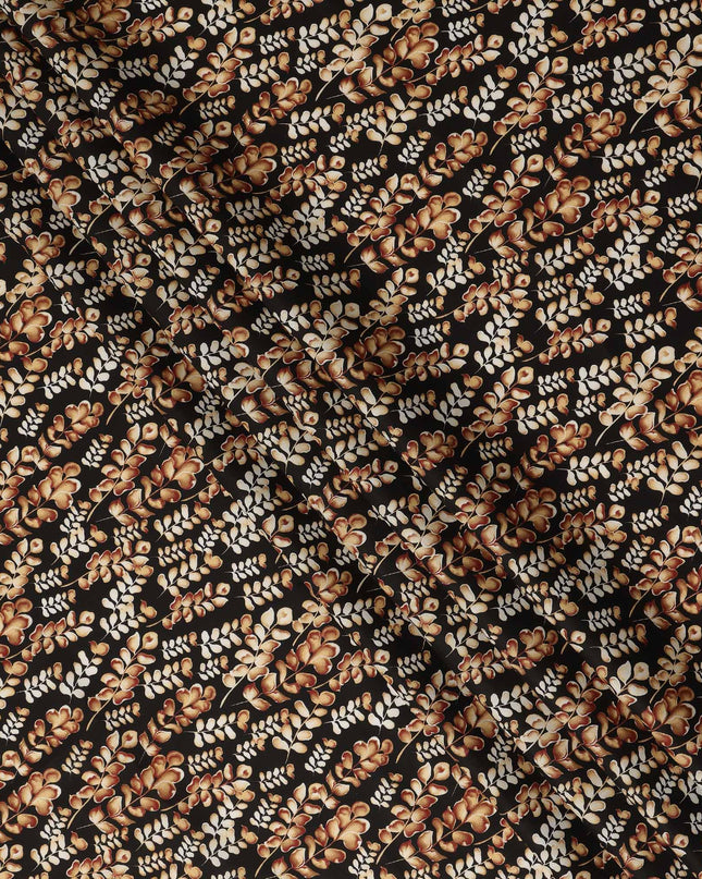 Black Leaf Printed Cotton Lawn Fabric All Over Botanical Design Soft Sewing Material 4.0 Meters Length 110 Cms Width India-D27645