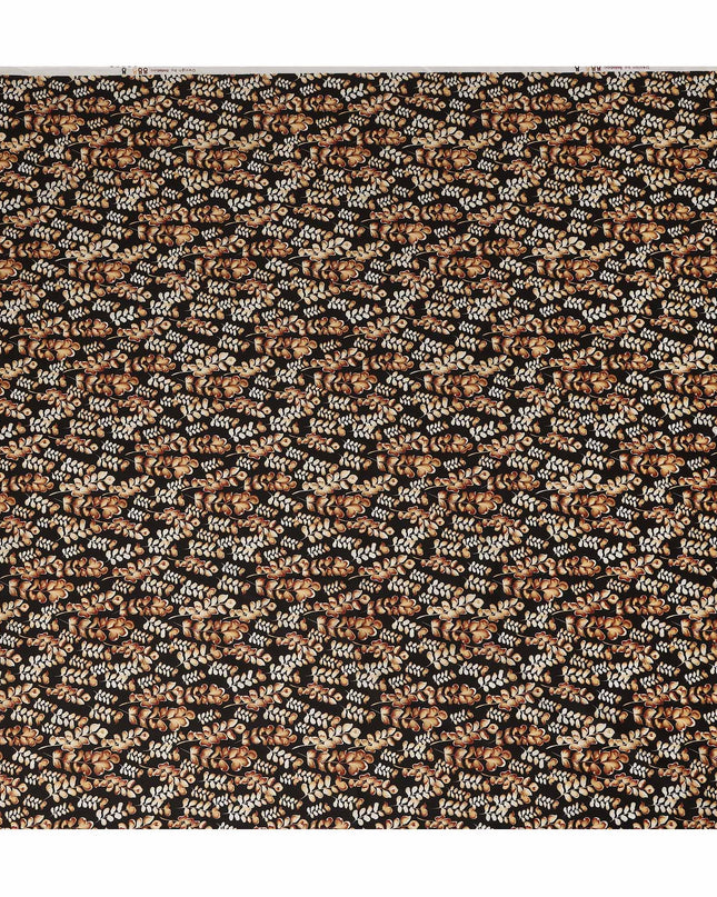 Black Leaf Printed Cotton Lawn Fabric All Over Botanical Design Soft Sewing Material 4.0 Meters Length 110 Cms Width India-D27645