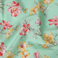 Mint Green Floral Printed Cotton Lawn Fabric All Over Blooming Flower Design Soft Dressmaking Material 4.0 Meters Length 110 Cms Width India-D27651