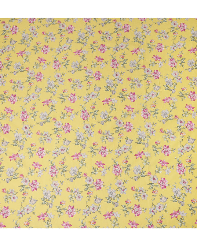 Yellow Floral Printed Cotton Lawn Fabric All Over Delicate Blooming Flower Design Soft Dressmaking Material 4.0 Meters Length 110 Cms Width India-D27652