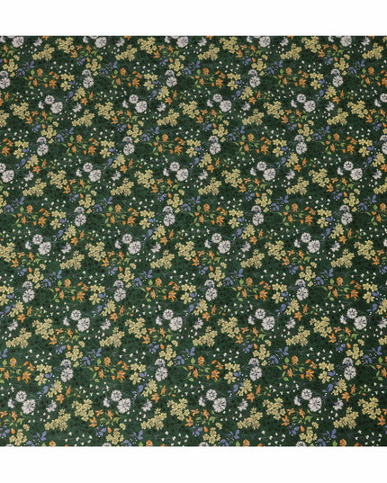 Dark Green Floral Printed Cotton Lawn Fabric All Over Wildflower Garden Design Soft Dressmaking Material 4.0 Meters Length 110 Cms Width India-D27654