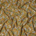 Mustard Brown Floral Printed Cotton Lawn Fabric All Over Vintage Wildflower Design Soft Dressmaking Material 4.0 Meters Length 110 Cms Width India-D27655