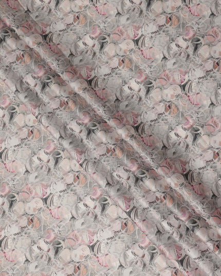 Light Grey Abstract Marble Printed Cotton Lawn Fabric All Over Swirl Pattern Soft Dressmaking Material 4.0 Meters Length 110 Cms Width India-D27658