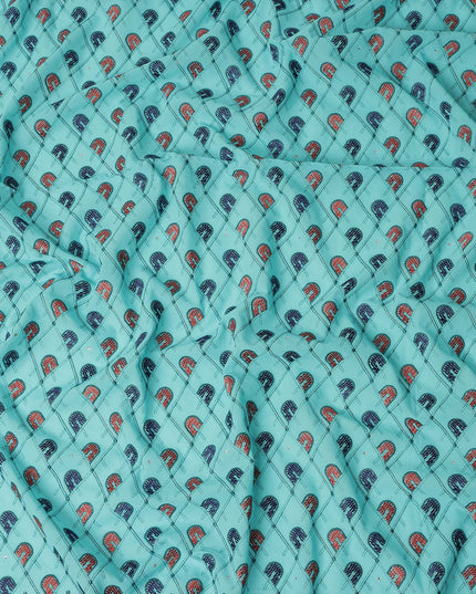 Turquoise Geometric Embroidered Premium Traditional Sudanese Thobe Pure Cotton Voile Fabric with Stone Work 4.5 Mtrs Piece 140 Cms Width Switzerland Origin-D28541 - Regal Fabrics