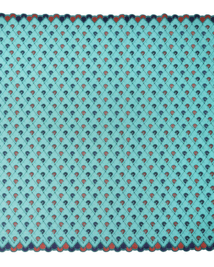 Turquoise Geometric Embroidered Premium Traditional Sudanese Thobe Pure Cotton Voile Fabric with Stone Work 4.5 Mtrs Piece 140 Cms Width Switzerland Origin-D28541 - Regal Fabrics