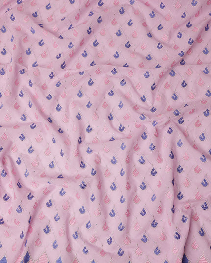 Baby Pink Geometric Embroidered Premium Traditional Sudanese Thobe Pure Cotton Voile Fabric with Stone Work 4.5 Mtrs Piece 140 Cms Width Switzerland Origin-D28543 - Regal Fabrics
