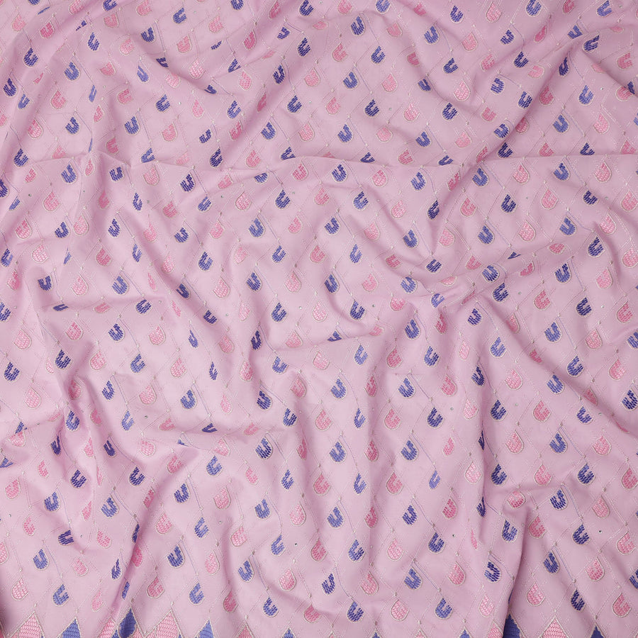 Baby Pink Geometric Embroidered Premium Traditional Sudanese Thobe Pure Cotton Voile Fabric with Stone Work 4.5 Mtrs Piece 140 Cms Width Switzerland Origin-D28543 - Regal Fabrics
