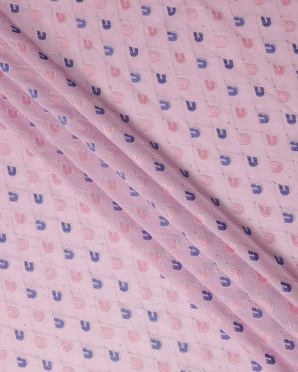 Baby Pink Geometric Embroidered Premium Traditional Sudanese Thobe Pure Cotton Voile Fabric with Stone Work 4.5 Mtrs Piece 140 Cms Width Switzerland Origin-D28543 - Regal Fabrics
