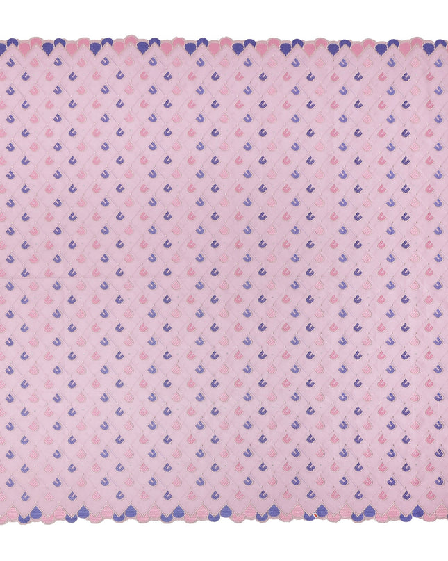 Baby Pink Geometric Embroidered Premium Traditional Sudanese Thobe Pure Cotton Voile Fabric with Stone Work 4.5 Mtrs Piece 140 Cms Width Switzerland Origin-D28543