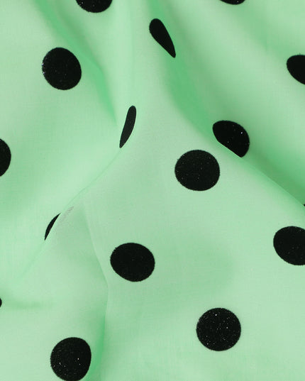 Mint Green Polka Dot Velvet Flock Premium Traditional Sudanese Thobe Pure Cotton Voile Fabric 4.5 Mtrs Piece 140 Cms Width Switzerland Origin-D28551