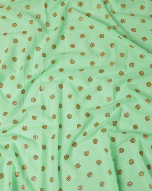 Mint Green Gold Polka Dot Velvet Flock Premium Traditional Sudanese Thobe Pure Cotton Voile Fabric 4.5 Mtrs Piece 140 Cms Width Switzerland Origin-D28552