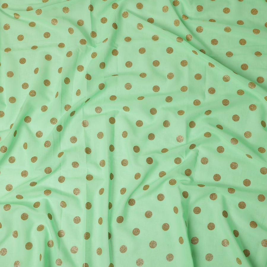 Mint Green Gold Polka Dot Velvet Flock Premium Traditional Sudanese Thobe Pure Cotton Voile Fabric 4.5 Mtrs Piece 140 Cms Width Switzerland Origin-D28552 - Regal Fabrics