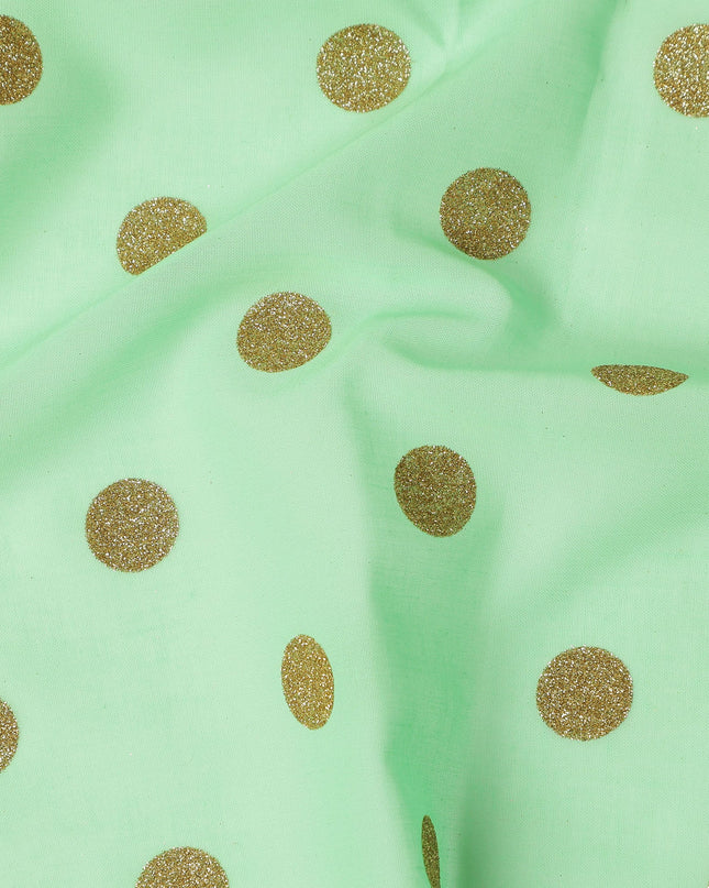 Mint Green Gold Polka Dot Velvet Flock Premium Traditional Sudanese Thobe Pure Cotton Voile Fabric 4.5 Mtrs Piece 140 Cms Width Switzerland Origin-D28552