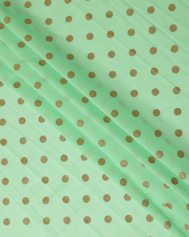 Mint Green Gold Polka Dot Velvet Flock Premium Traditional Sudanese Thobe Pure Cotton Voile Fabric 4.5 Mtrs Piece 140 Cms Width Switzerland Origin-D28552