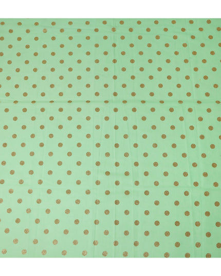 Mint Green Gold Polka Dot Velvet Flock Premium Traditional Sudanese Thobe Pure Cotton Voile Fabric 4.5 Mtrs Piece 140 Cms Width Switzerland Origin-D28552 - Regal Fabrics