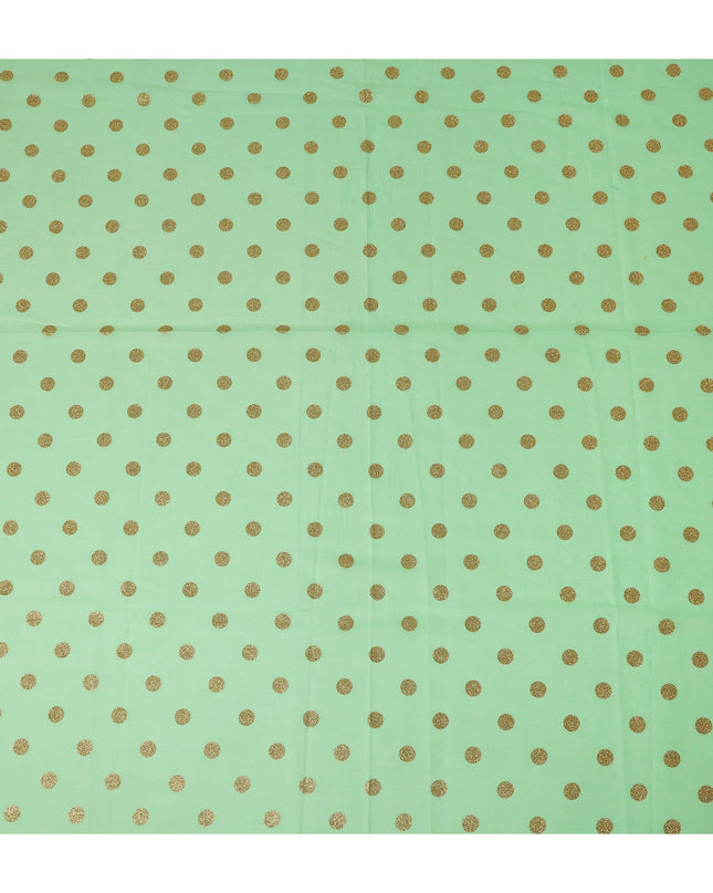 Mint Green Gold Polka Dot Velvet Flock Premium Traditional Sudanese Thobe Pure Cotton Voile Fabric 4.5 Mtrs Piece 140 Cms Width Switzerland Origin-D28552