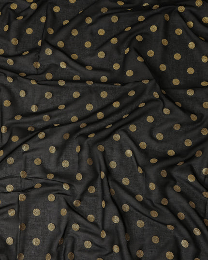 Black Gold Polka Dot Velvet Flock Premium Traditional Sudanese Thobe Pure Cotton Voile Fabric 4.5 Mtrs Piece 140 Cms Width Switzerland Origin-D28555
