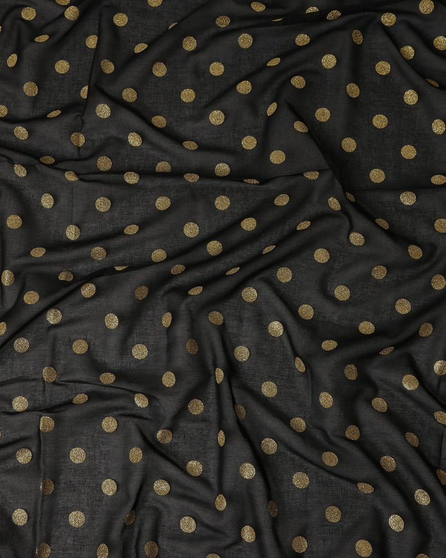 Black Gold Polka Dot Velvet Flock Premium Traditional Sudanese Thobe Pure Cotton Voile Fabric 4.5 Mtrs Piece 140 Cms Width Switzerland Origin-D28555