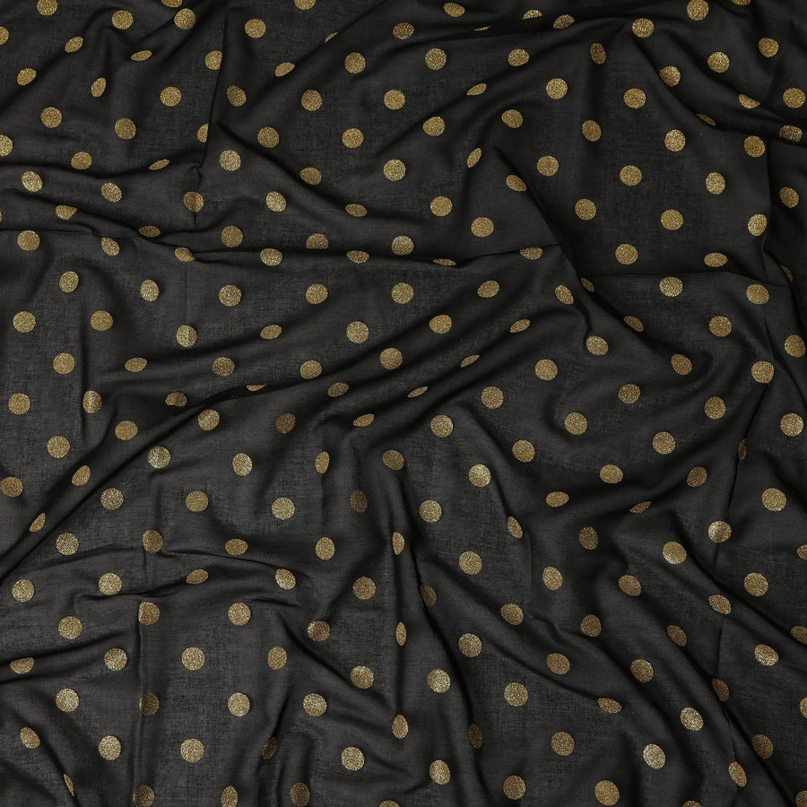 Black Gold Polka Dot Velvet Flock Premium Traditional Sudanese Thobe Pure Cotton Voile Fabric 4.5 Mtrs Piece 140 Cms Width Switzerland Origin-D28555
