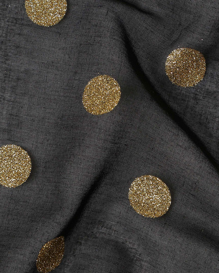 Black Gold Polka Dot Velvet Flock Premium Traditional Sudanese Thobe Pure Cotton Voile Fabric 4.5 Mtrs Piece 140 Cms Width Switzerland Origin-D28555