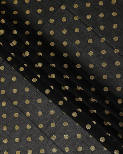 Black Gold Polka Dot Velvet Flock Premium Traditional Sudanese Thobe Pure Cotton Voile Fabric 4.5 Mtrs Piece 140 Cms Width Switzerland Origin-D28555