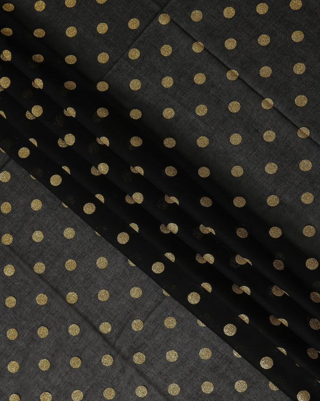 Black Gold Polka Dot Velvet Flock Premium Traditional Sudanese Thobe Pure Cotton Voile Fabric 4.5 Mtrs Piece 140 Cms Width Switzerland Origin-D28555