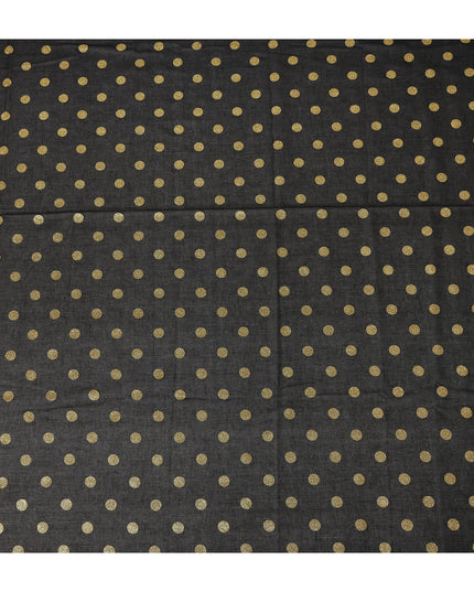 Black Gold Polka Dot Velvet Flock Premium Traditional Sudanese Thobe Pure Cotton Voile Fabric 4.5 Mtrs Piece 140 Cms Width Switzerland Origin-D28555